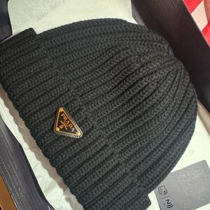Prada Ribbed Black Beanie